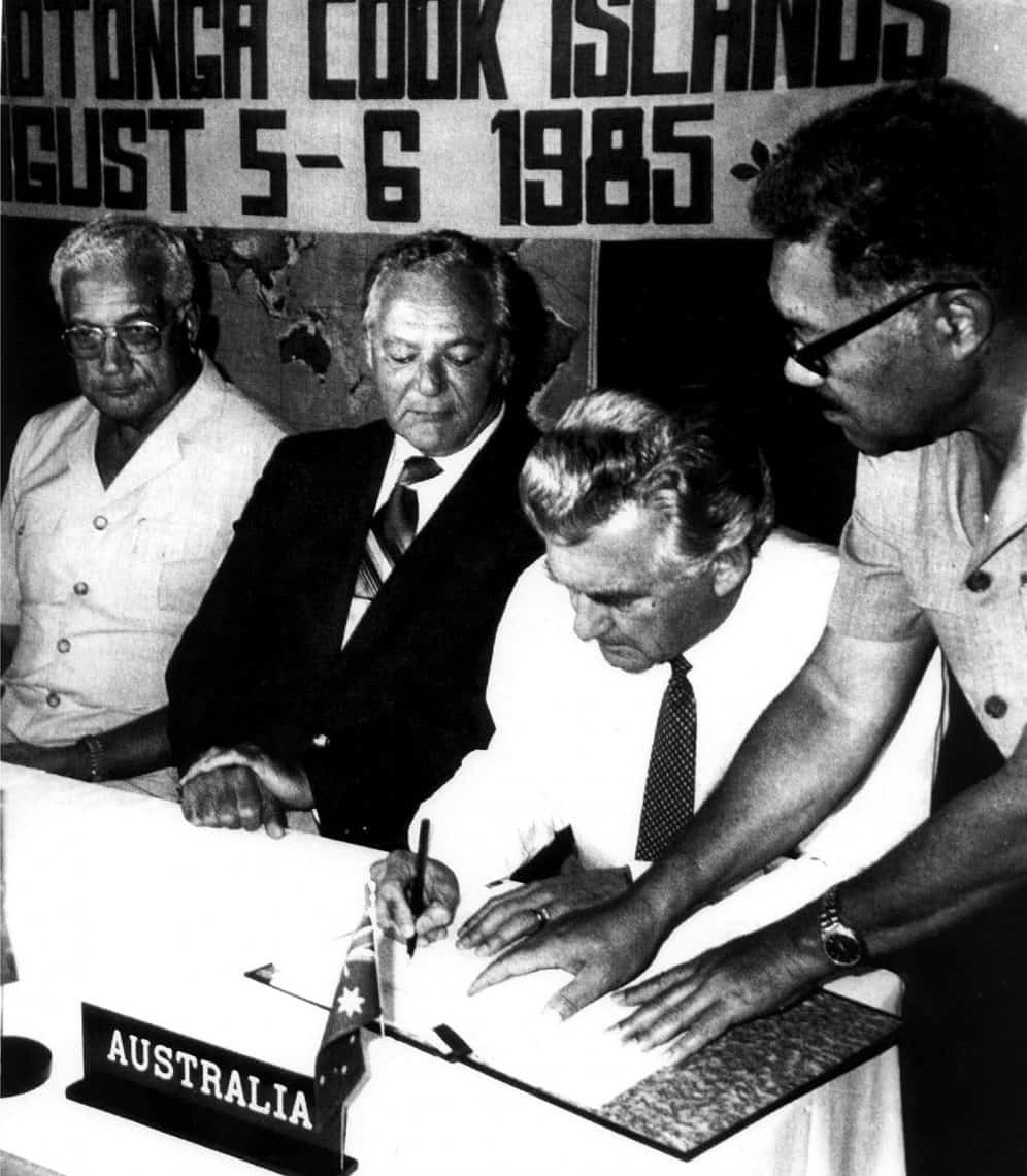 Then Australian PM Bob Hawke signing the Treaty.