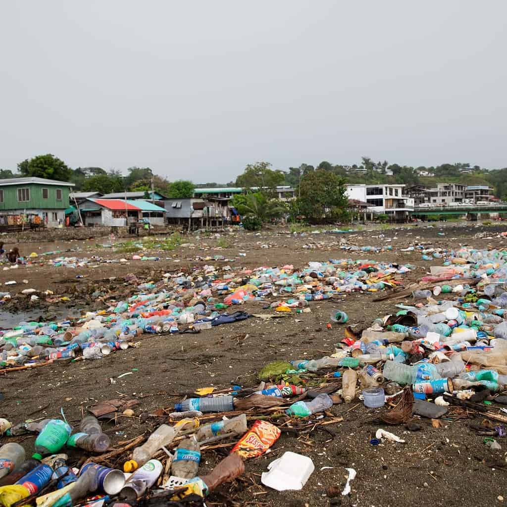 Pet bottles and plastic pollution at the Honiara sea front