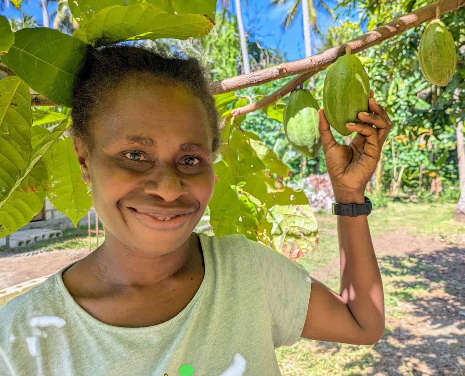 Norah in her cacao farm.